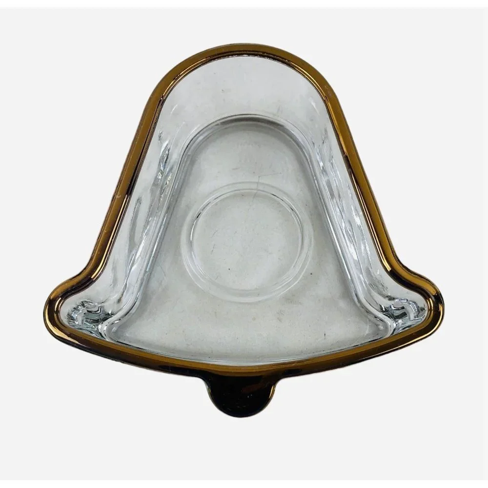 Holiday Gold Indiana Glass Christmas Candy Serving Dish Candle Holder Set of 3 - Picture 2 of 10